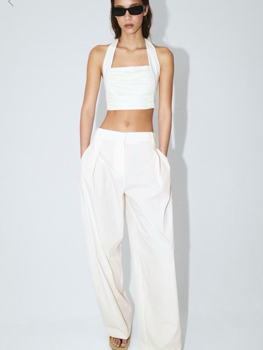 Wide-Leg High-Waist Pants in Cream